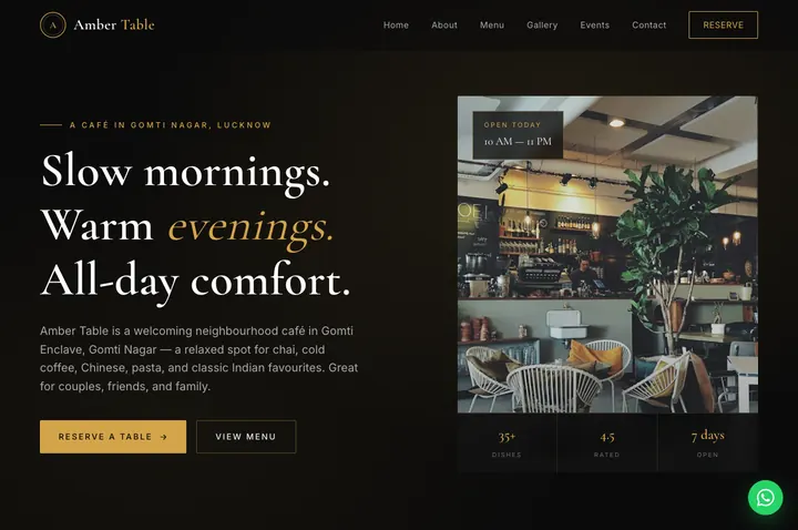 Amber Table food & hospitality website design